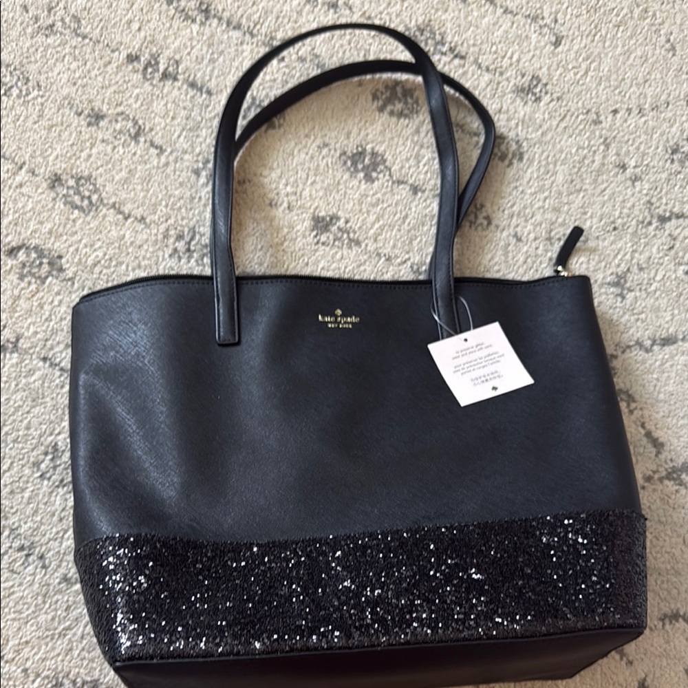 NWT Kate Spade Black Glitter Tote Bag